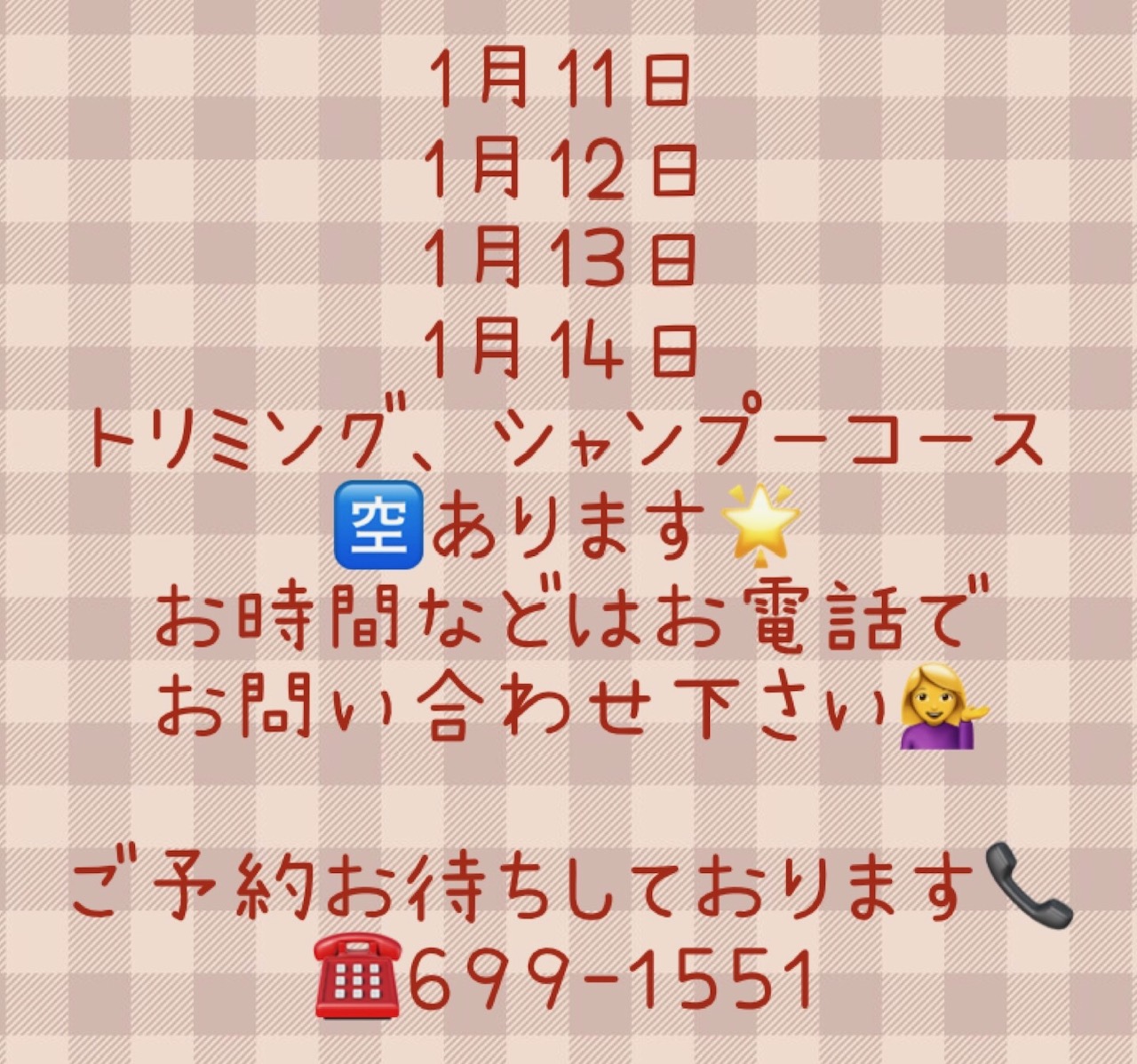❀手稲店トリミング空き状況のお知らせです❀